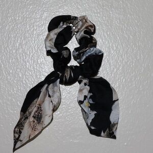 3/$20 Black and White Floral  Scarf Scrunchy